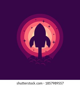 Flat design rocket ship.Vector illustration flying rocket. Space rocket launch. 