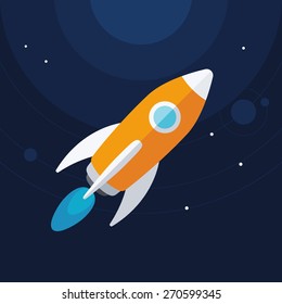 Flat design rocket in the space, vector illustration
