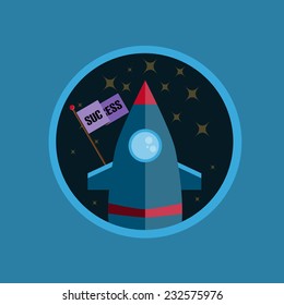 Flat Design Rocket With Success In Circle