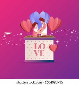 Flat design romantic couple holding hands, illustration of a couple in love