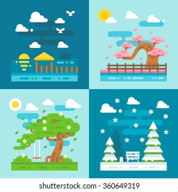 Flat design romantic dating places illustration vector