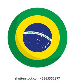 Flat design round Brazilian flag icon. Vector.