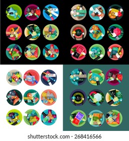 Flaches Design, runde Etiketten, optionale Infografiken. Vektorset