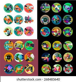 Flat design round labels, option infographics. Vector set