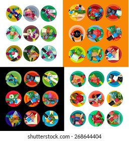 Flat design round labels, option infographics. Vector set