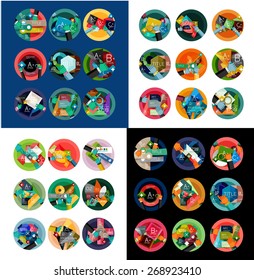 Flat design round labels, option infographics. Vector set