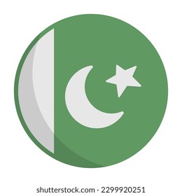Flat design round Pakistani flag. Pakistan flag. Vector.
