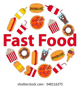 Flat design. Round poster fast food. Vector illustration