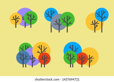 flat design round trees with colorful leaves 