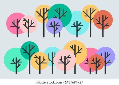 flat design round trees with colorful leaves 