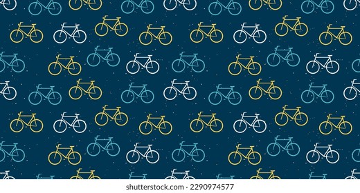Flat Design - Rows of Many Colorful Seamless Bicycle Symbols Pattern on Dark Blue Background - Illustration in Editable Vector Format