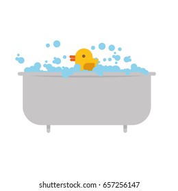 Flat design Rubber duck in bathub. Cute illustration.