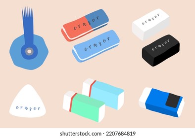 Flat design of rubber eraser vector. Flat design of eraser vector, set of rubber eraser vector.