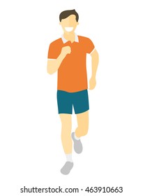 Flat design running man. Boy run, front view. Vector illustration for healthy lifestyle, weight loss, health and good habits articles, banners, posters. Isolated character icon