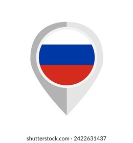 Flat design Russia flag map pin icon.