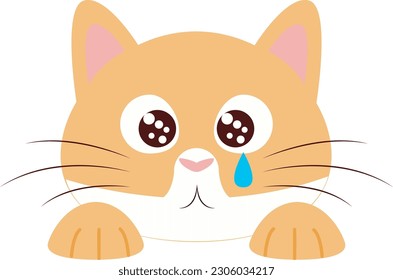ein flaches Design einer traurigen Katze, eine orange-weiße Katze, dieses Design kann als dekoratives Element und als Emoticon verwendet werden