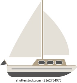 flat design sailboat isolated on white background, vector illustration