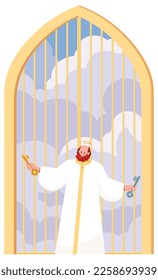 Flat design of Saint Peter at the gates of Heaven.