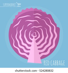 Flat design salad red cabbage vector icon template. Healthy eating antioxidant salad organic natural fiber vegetable.