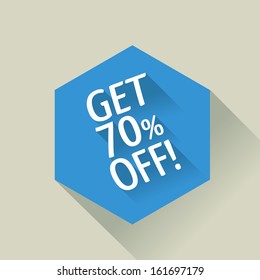 Flat design sale discount 70% OFF button with long shadow, 10 EPS