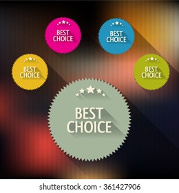 Flat design sale discount button with long shadow, on trendy blurred background. All shadows are transparent