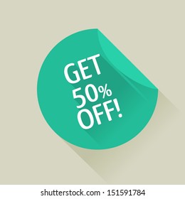 Flat design sale discount Get 50%OFF! button with long shadow, 8 EPS