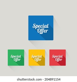 Flat design sale discount Special offer button with long shadow, 8 EPS. vector illustration