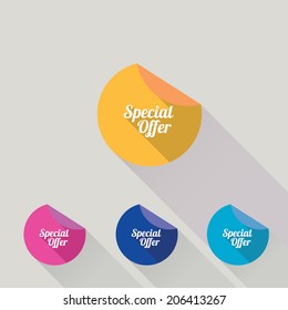 Flat design sale discount Special offer button with long shadow, 8 EPS. vector illustration