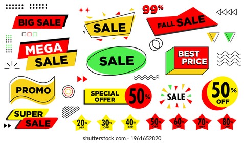 Flat design sale website banner template set. Promo, Discount, Banner template. Isolated bright colorful vector illustrations for social media, posters, email, print, promotional. abstract Element