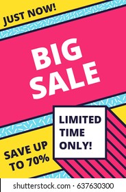 Flat design sale website banner template. Bright colorful vector illustrations for social media, posters, email, print, ads designs, promotional material. Yellow Pink Blue black and white