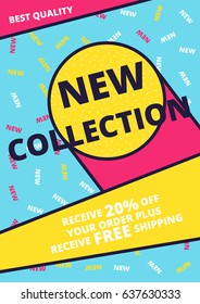 Flat design sale website banner template. Bright colorful vector illustrations for social media, posters, email, print, ads designs, promotional material. Yellow Pink Blue black and white