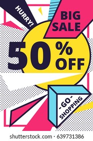 Flat design sale website banner template. Bright colorful vector illustrations for social media, posters, email, print, ads designs, promotional material. Yellow Pink Blue black and white