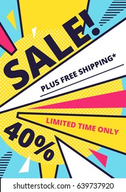 Flat design sale website banner template. Bright colorful vector illustrations for social media, posters, email, print, ads designs, promotional material. Yellow Pink Blue black and white