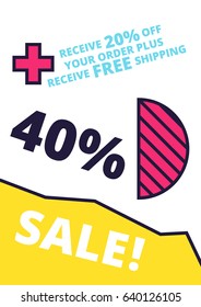 Flat design sale website banner template. Bright colorful vector illustrations for social media, posters, email, print, ads designs, promotional material. Yellow Pink Blue black and white