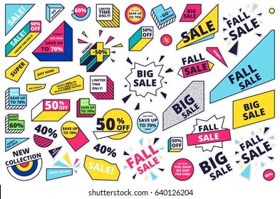 Flat design sale website banner template set. Isolated bright colorful vector illustrations for social media, posters, email, print, promotional material. Yellow Pink Blue black and white