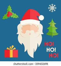 Flat design of Santa Claus with christmas accessories. Vector illustration