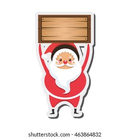 flat design santa claus holding wooden box icon vector illustration