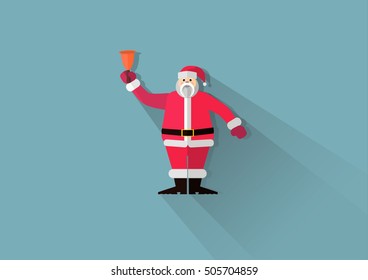 Flat design Santa Claus holding a yellow bell up high