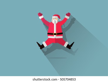 Flat design Santa Claus jumping with both hands raised