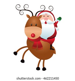 flat design santa claus on reindeer icon vector illustration