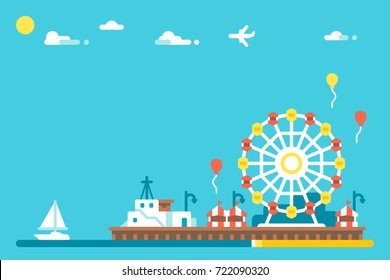 Flat design Santa Monica pier illustration vector