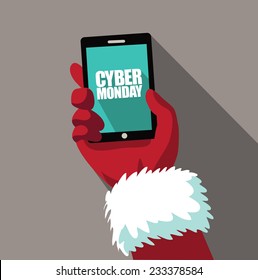 Flat design Santa realizes it's Cyber Monday smartphone  EPS 10 vector