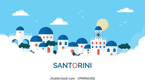 Flat design santorini cityscape view illustration vector