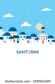 Flat design santorini cityscape view illustration vector