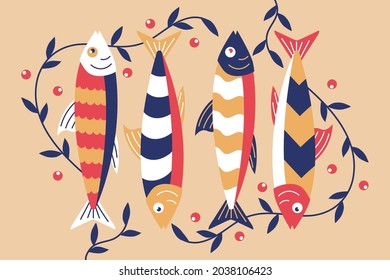 Flat design sardine illustration Vector illustration.