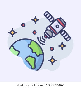 Flat Design satellite and earth Vector Premium EPS10