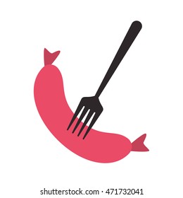 flat design sausage and fork icon vector illustration