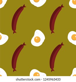 Flat design sausage and fried egg pattern vector illustration