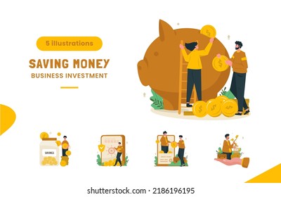 Flat design saving money and business investment illustration bundle pack