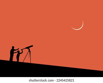 flat design saw a crescent moon vector illustration